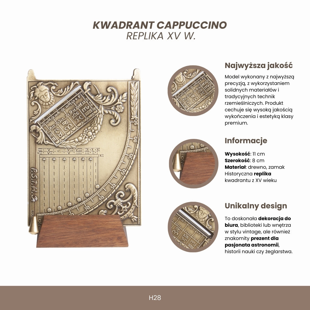 Cadran solaire cappuccino – Réplique du XVe s. - Cadeau pour astronome ou marin – H28