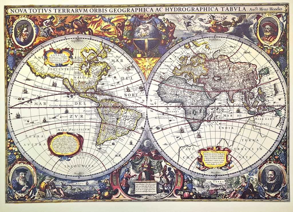 Carte du monde 1630 - J.Hondius reprint - M1630 - Cadeau pour historien