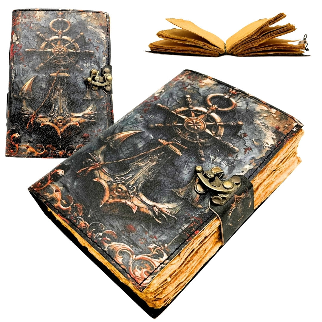 Carnet en cuir rétro marin 200 pages - H110