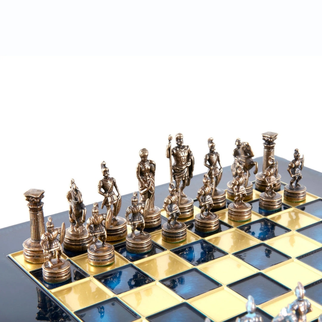 Échecs de luxe en laiton 28 x 28 cm – cadeau exclusif - S3BBLU