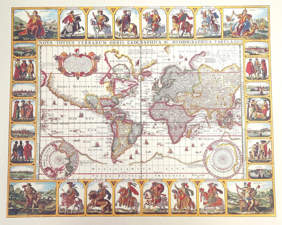 Carte historique du monde Piscator 1652 - dimensions 56 x 45 cm - M1652