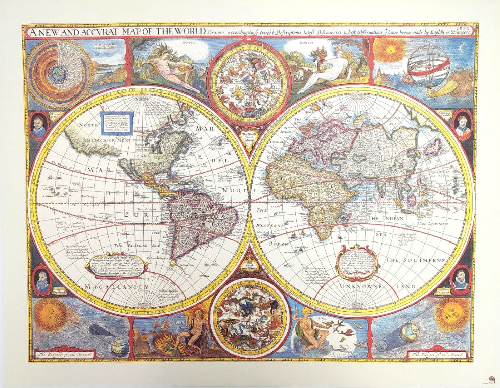 Carte du monde rétro - 52 x 39 cm - John Speed 1651 - M1651