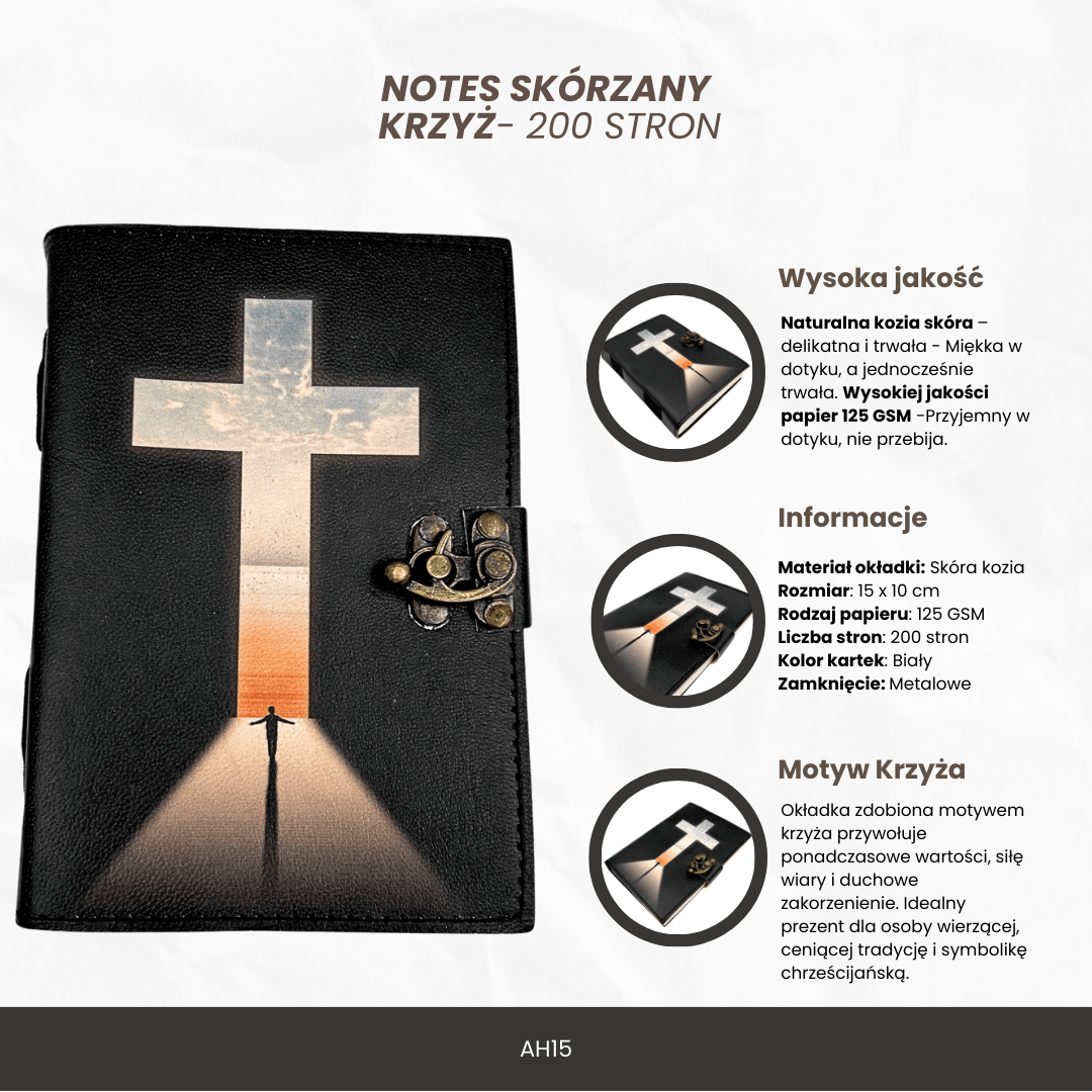 Carnet en cuir croix religieuse - 200 pages - AH15