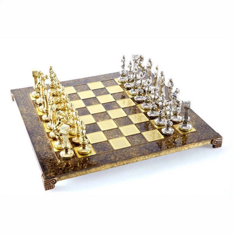 Grand jeu d’échecs exclusif – 36x36 cm – doré-argenté - Renaissance S9BRGS