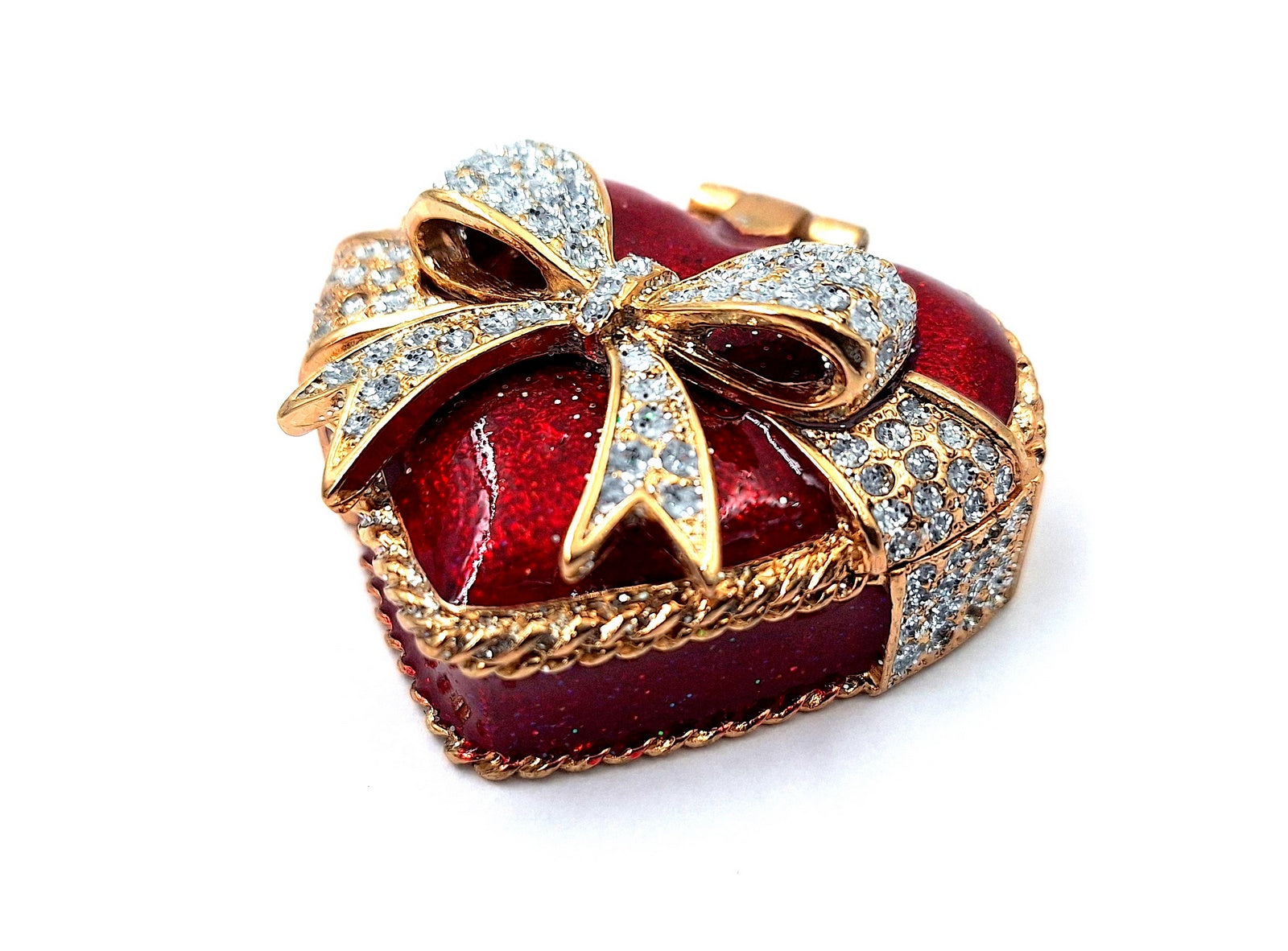Petite boîte à bijoux exceptionnelle en métal avec cristaux - Cœur - B0747-00