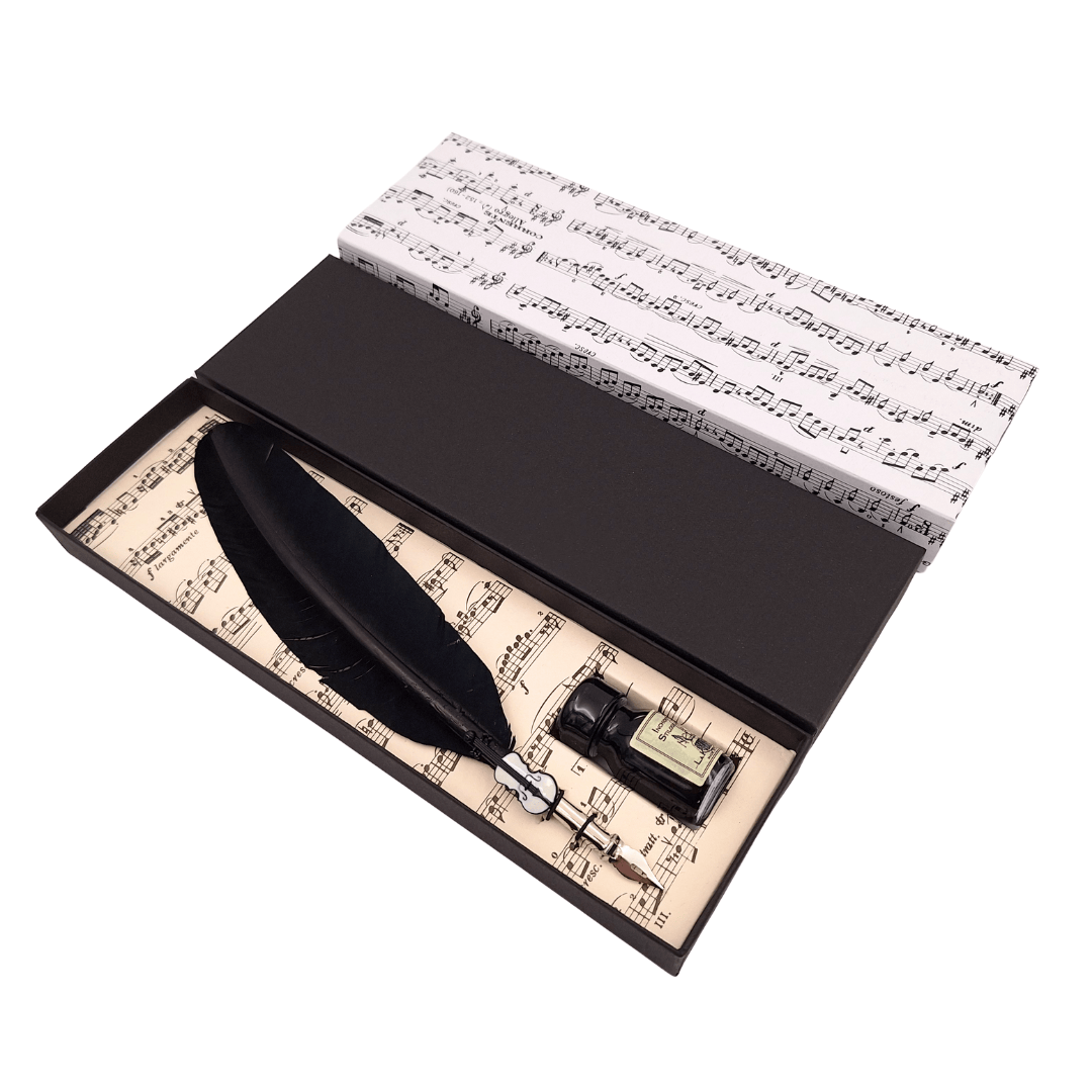Set de calligraphie - plume d’oie noire avec plume métallique + encre - 1027