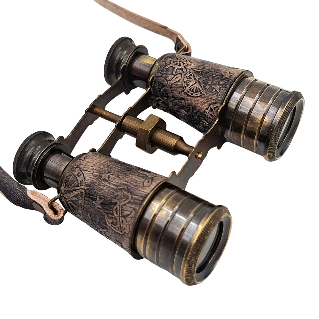 Brass Retro Binoculars in Leather Case with Personalization and Engraving Option