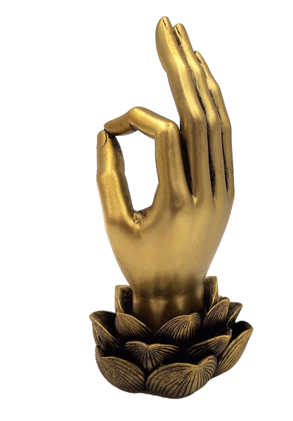 Figurine dorée Main de Bouddha Mudra OM - Yoga Fleur de lotus - 43724