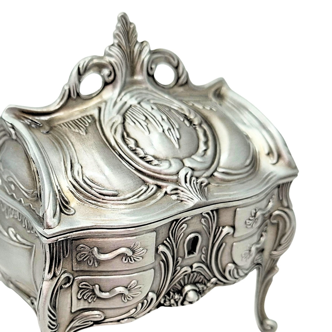 Coffret à bijoux métallique argenté rétro - 2056M