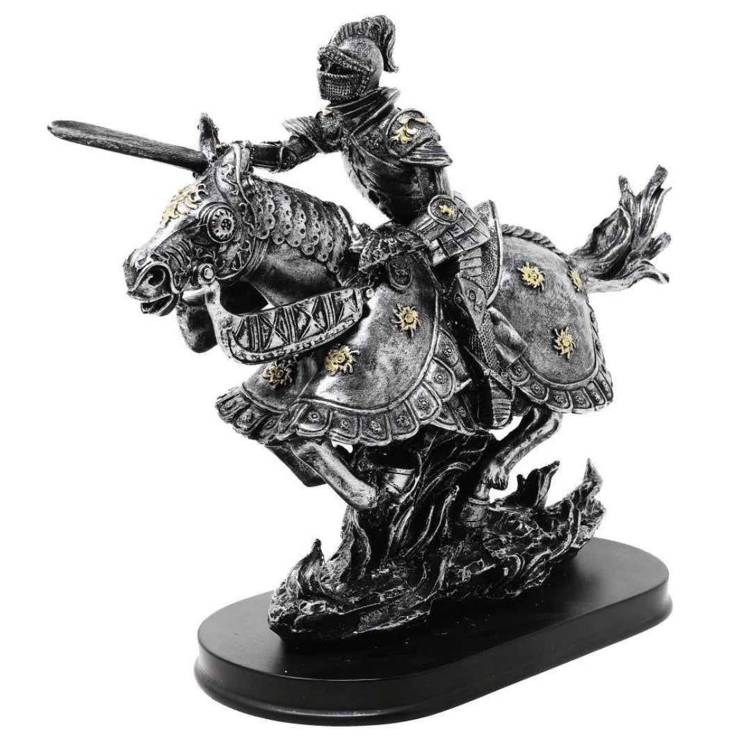 Statuette chevalier à cheval 31cm – polyrésine peinte à la main – MC-23152