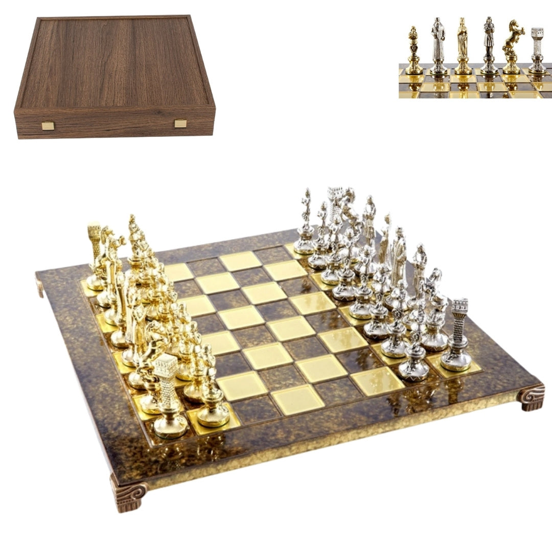 Grand jeu d’échecs exclusif – 36x36 cm – doré-argenté - Renaissance S9BRGS