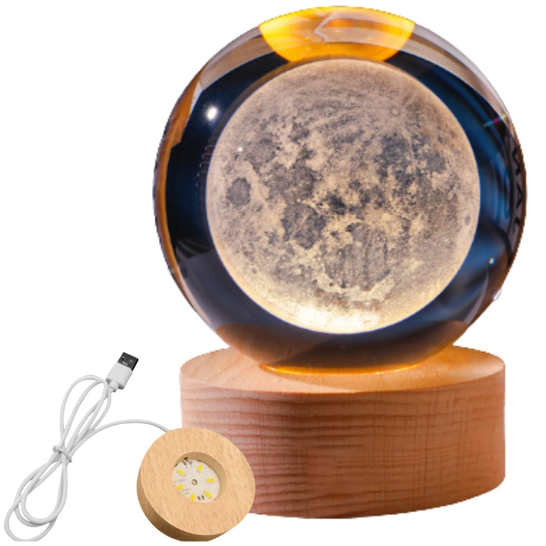 Boule de verre 3D Lune - Lampe de nuit LED USB - Gadget de bureau
- KKS