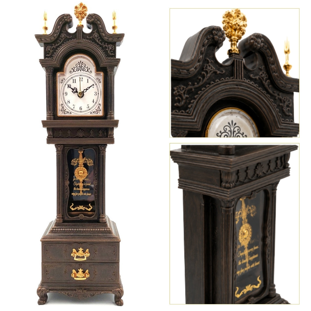 Boîte à musique Horloge de grand-père rétro de cheminée avec tiroirs - 24105