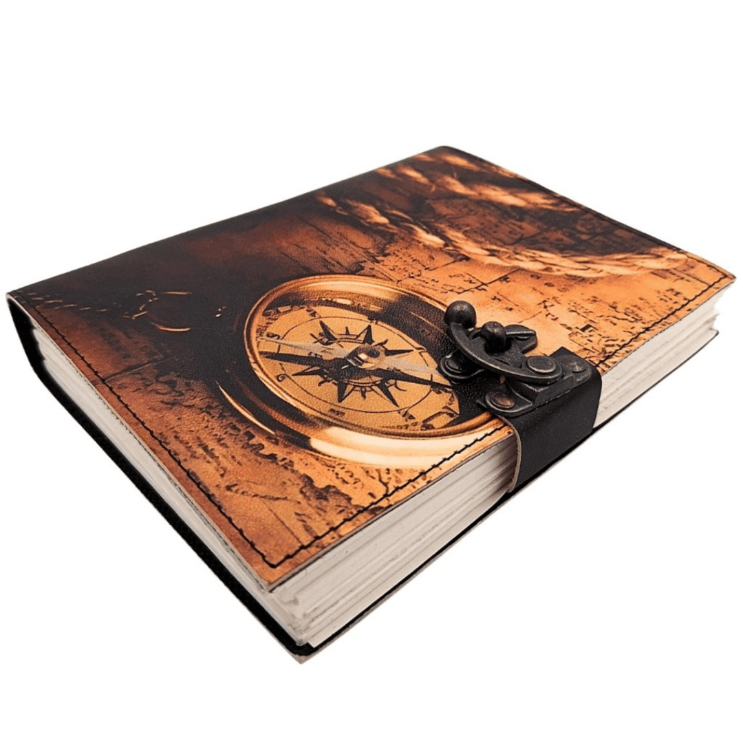 Carnet en cuir avec boussole rétro vintage, 200 pages – Cadeau pour voyageur - AH10A