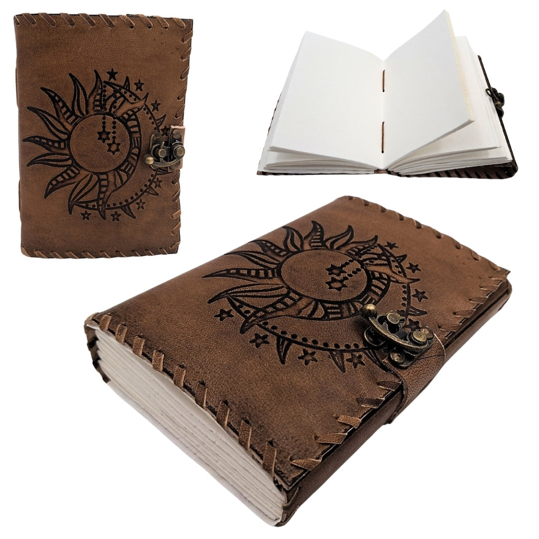 Carnet en cuir rétro 200 pages Soleil et Lune 200 pages - AH05
