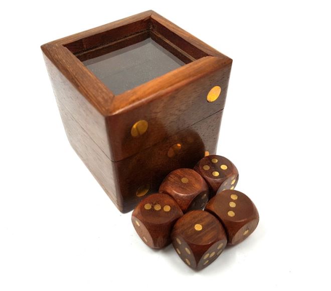 Jeu de dés dans une boîte en bois avec dessus en verre - G151G/AZ