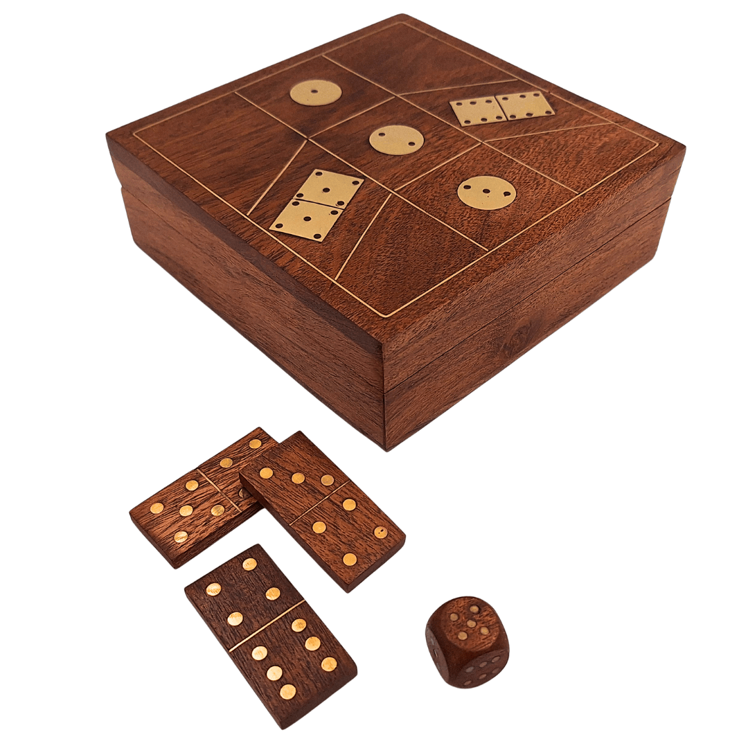 Ensemble de jeux - domino et dés à jouer dans une boîte en bois - DO-002