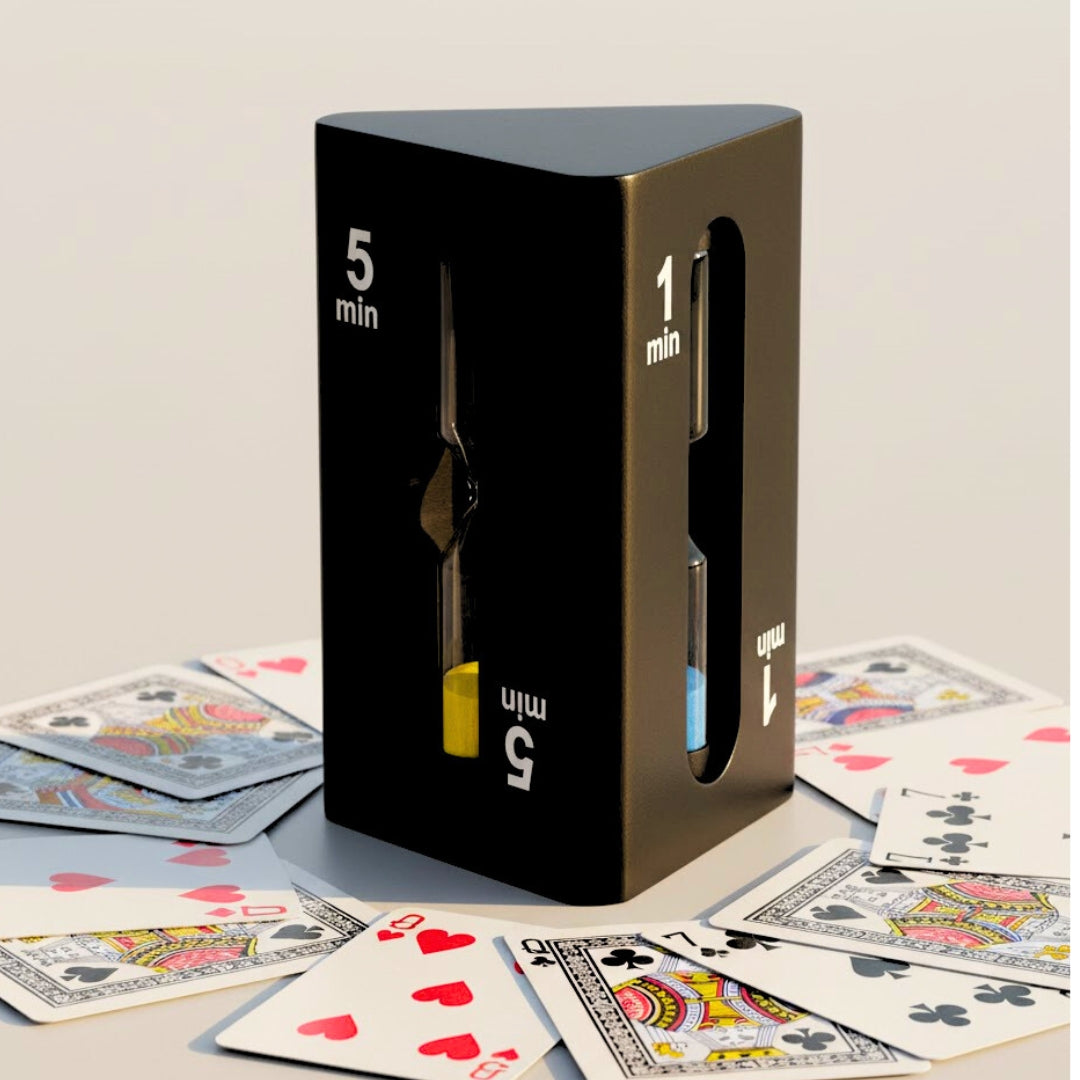 Sablier 1-3-5 minutes à trois faces noir - Idéal pour les jeux de société - STW6
