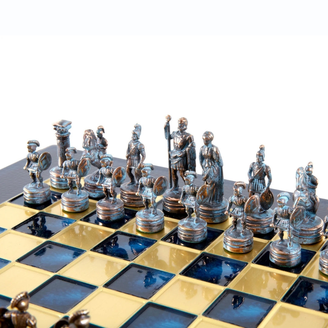 Échecs de luxe en laiton 28 x 28 cm – cadeau exclusif - S3BBLU