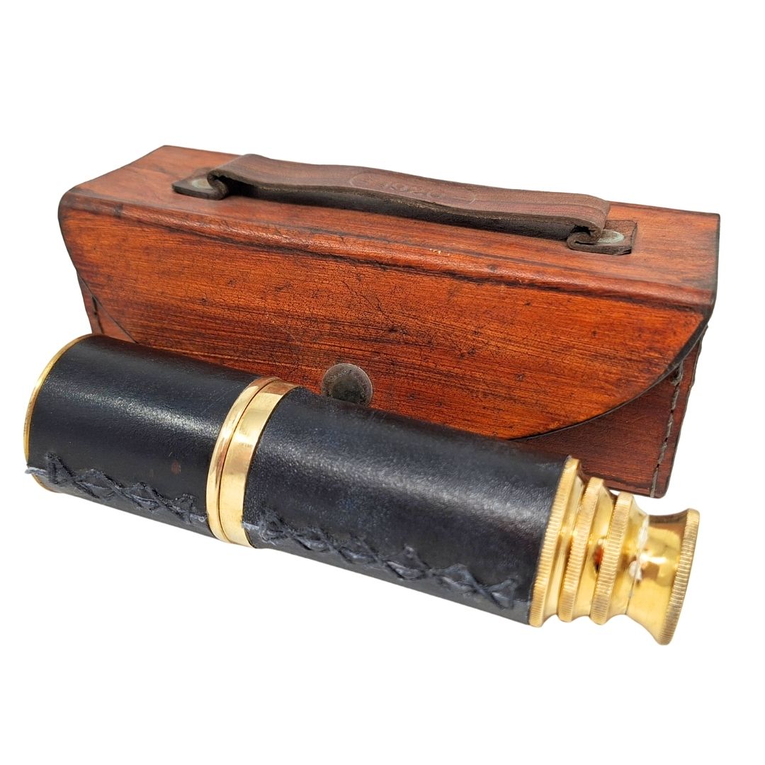 Retro Brass Captain's Spyglass in a Leather Case with Custom Engraving