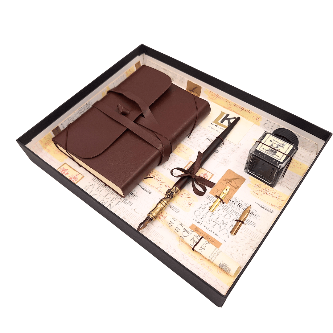 Set de calligraphie exclusif avec carnet - plume + 3 plumes métalliques + encrier - 5006
