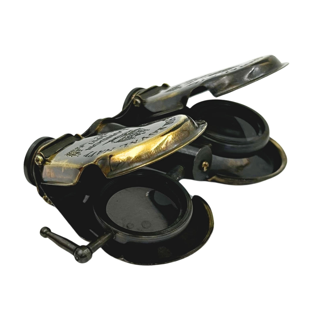 Brass Retro Binoculars in Leather Case with Engraving Option
