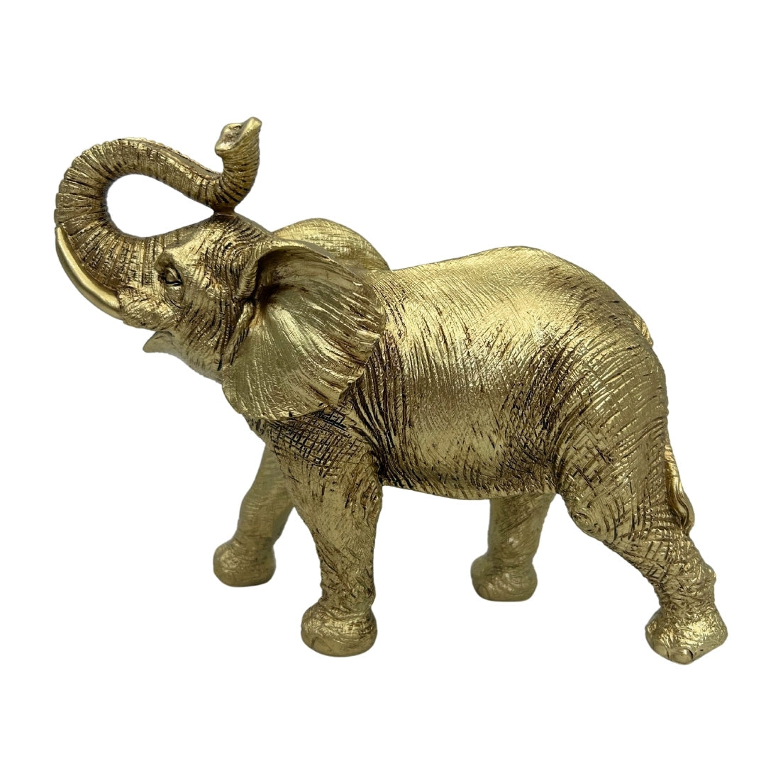 Éléphant doré à trompe levée – Statuette décorative d’éléphant - 141FJZ