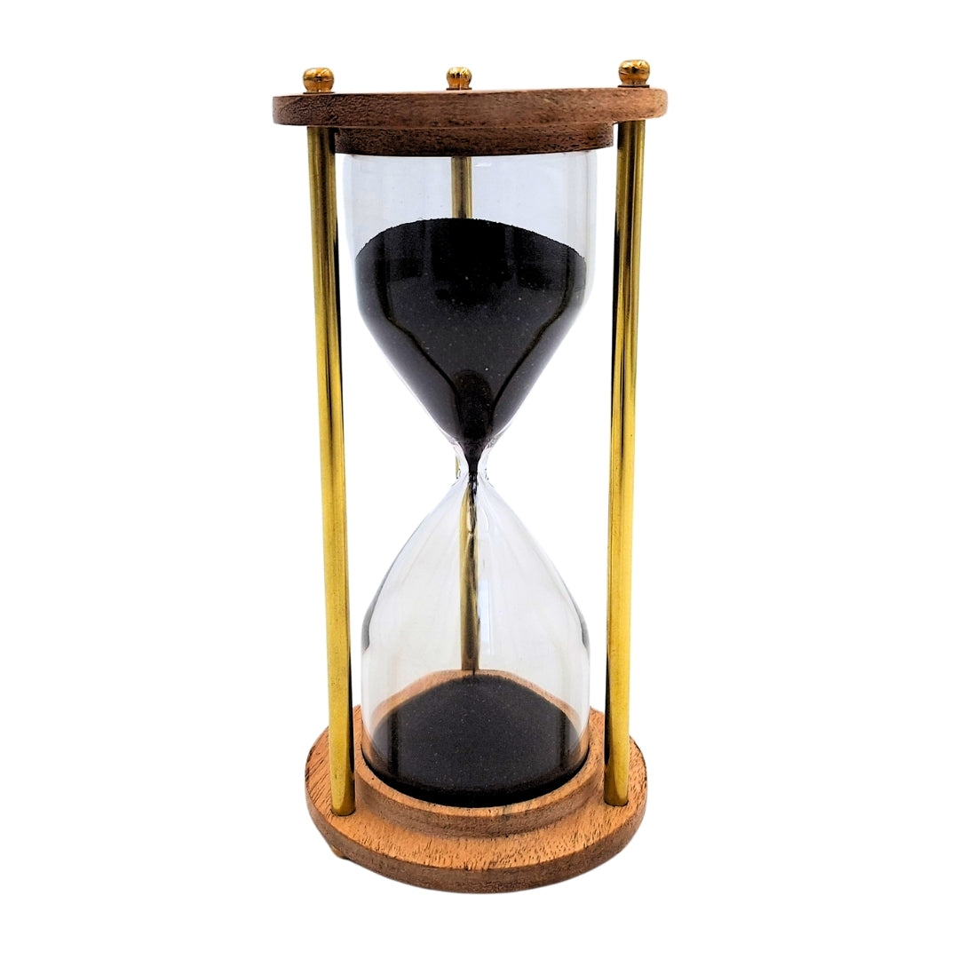 Sablier en laiton et bois – 5 minutes – Élégante décoration rétro – NC3012V
