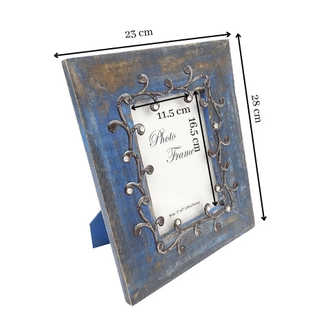 Cadre photo en bois bleu - 28893 - format photo 18x13cm