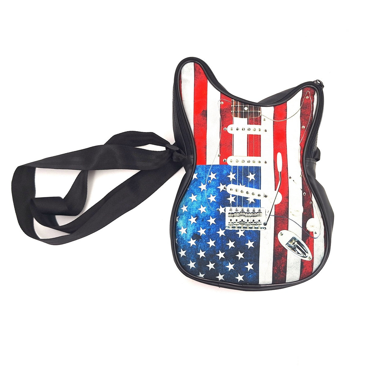 Sac à bandoulière en forme de guitare – drapeau américain – Cadeau pour un musicien