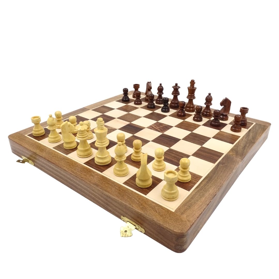 Échecs en bois 40×40 cm– léger défaut – échiquier pliant - G114