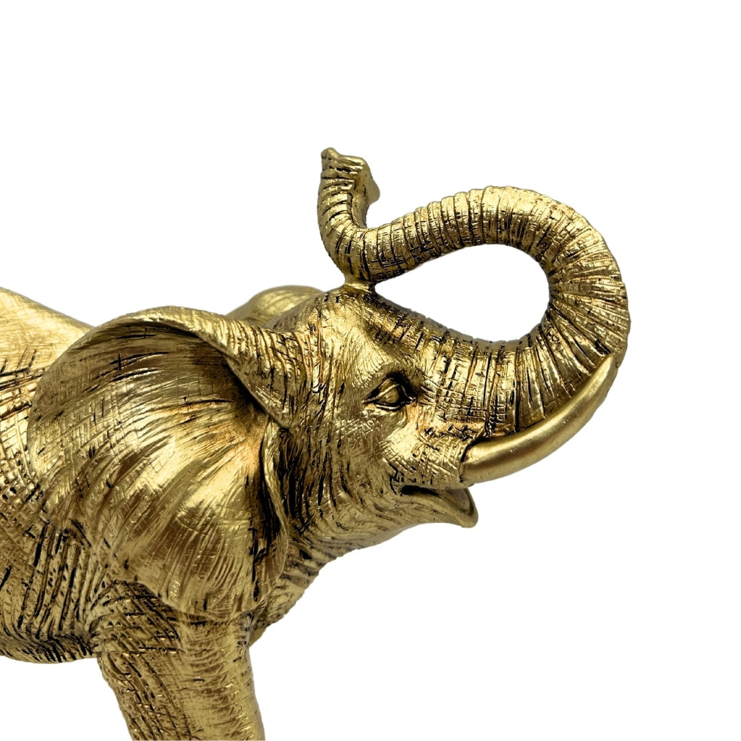Éléphant doré à trompe levée – Statuette décorative d’éléphant - 141FJZ