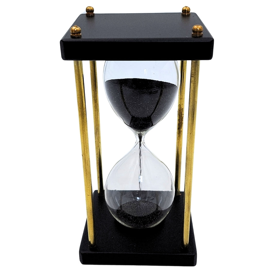 Sablier en laiton et bois 5 minutes – Sable noir – Élégante décoration rétro - STRS