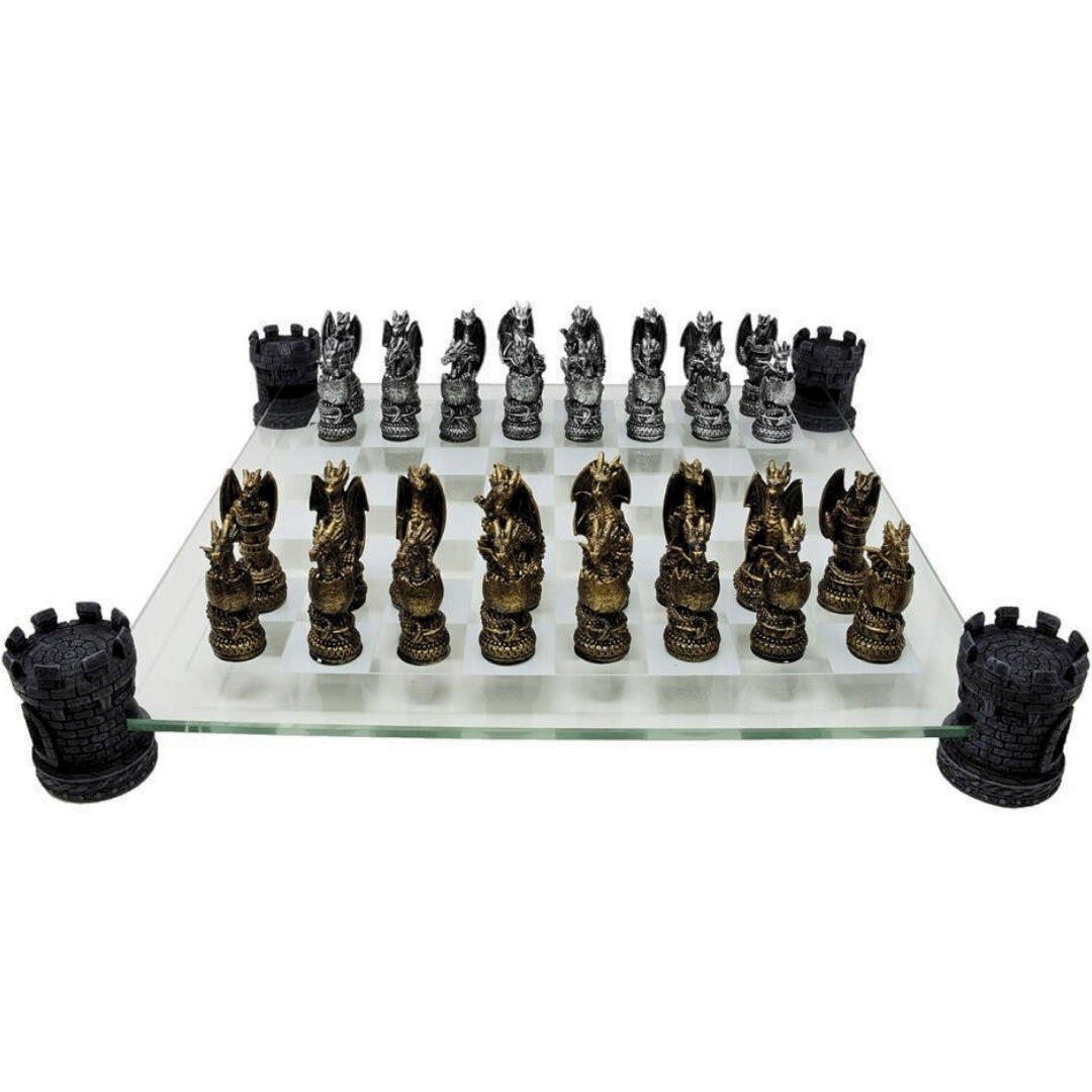 Échecs dragons fantasy – échiquier en verre 42x42 cm – MC-6069
