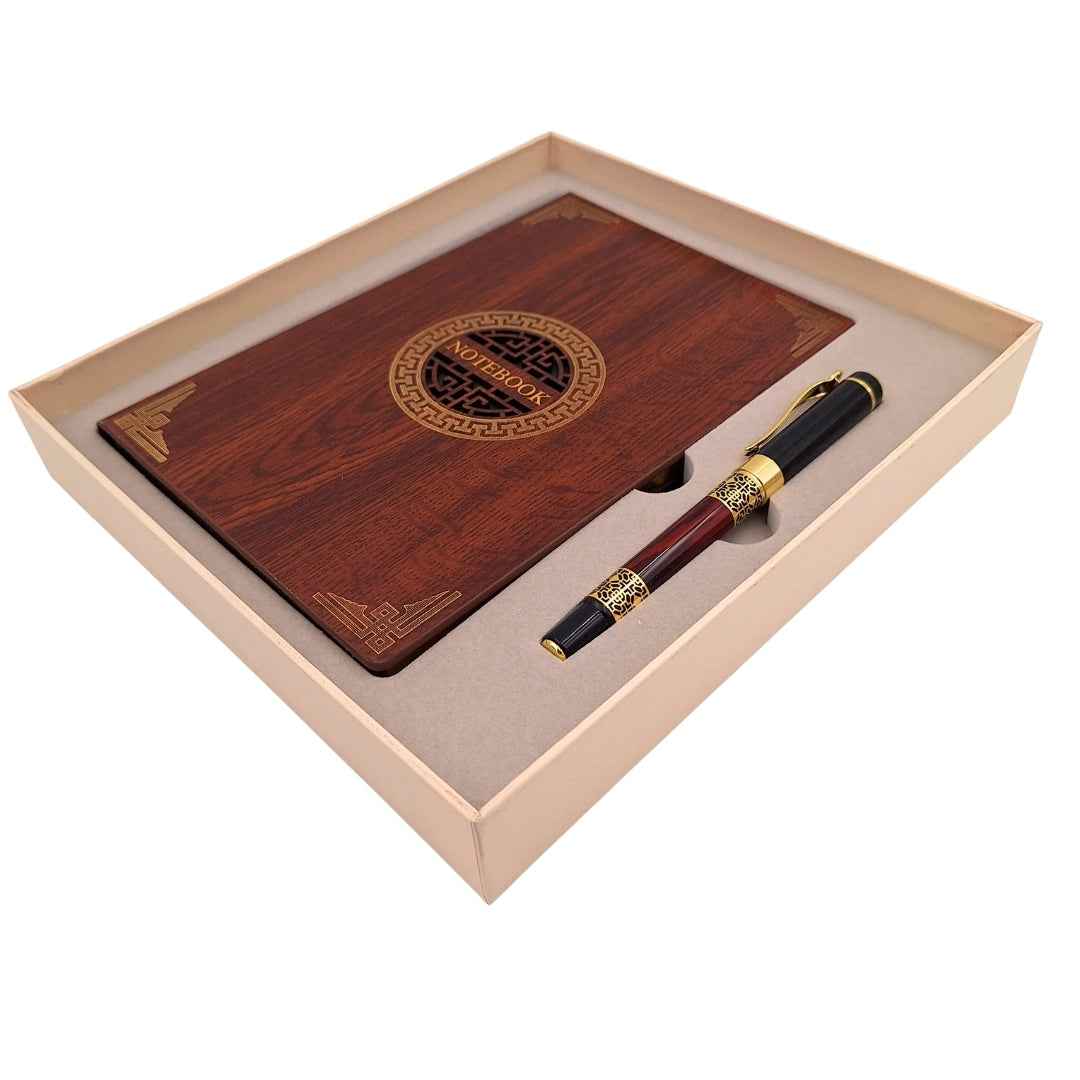 Coffret cadeau exclusif premium : carnet A5 en bois + stylo – EE2
