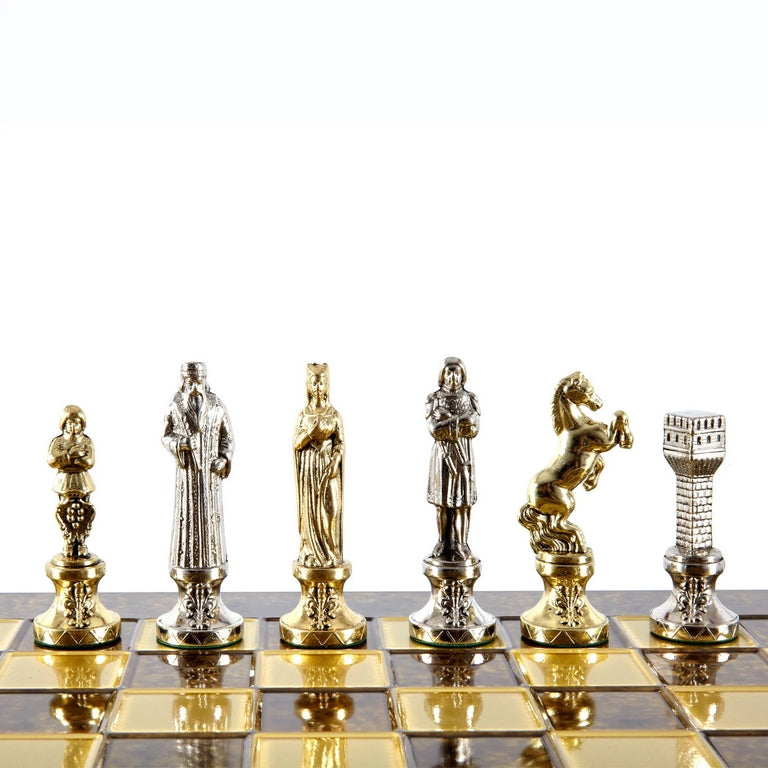 Grand jeu d’échecs exclusif – 36x36 cm – doré-argenté - Renaissance S9BRGS