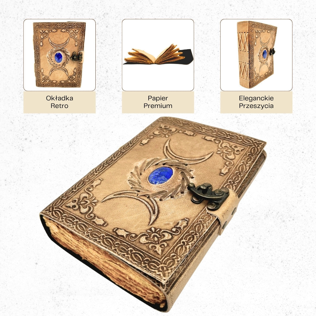 Carnet en cuir rétro avec pierre et phases de la Lune – 200 pages 150 GSM – H076