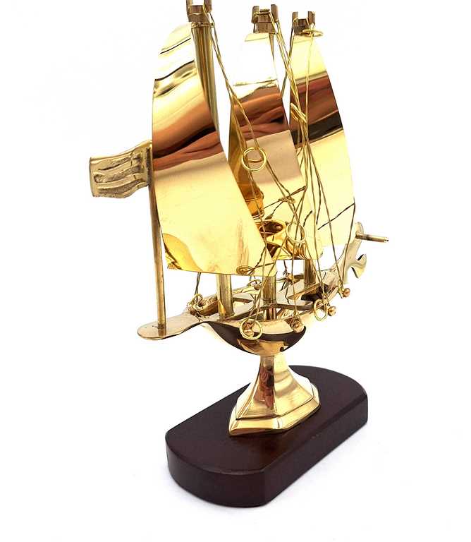 Navire en laiton sur socle en bois 20 cm - N-4450A