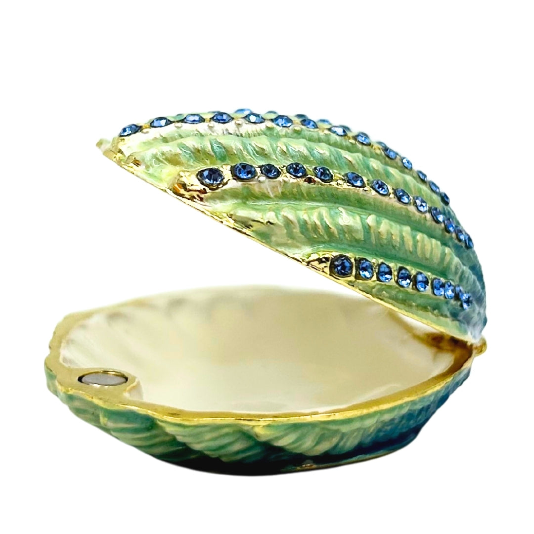 Petite boîte coffret à bijoux ornée de cristaux – Coquillage – HX068