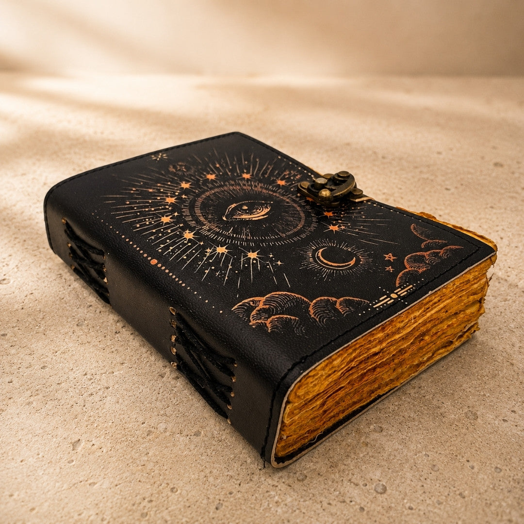 Carnet en cuir rétro Œil qui voit tout - 200 pages - Cuir de chèvre - AH19