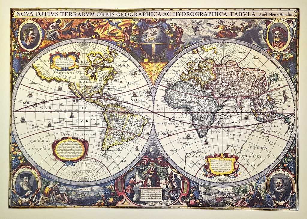 Carte du monde 1630 - J.Hondius reprint - M1630 - Cadeau pour historien