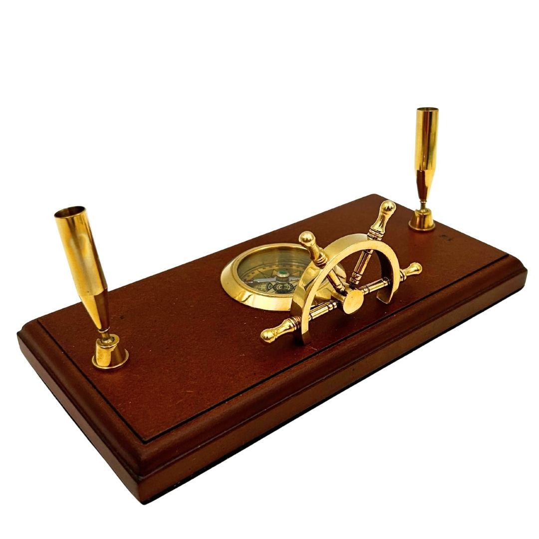 Ensemble de bureau marin – Roue de gouvernail, boussole, porte-stylos – TT019