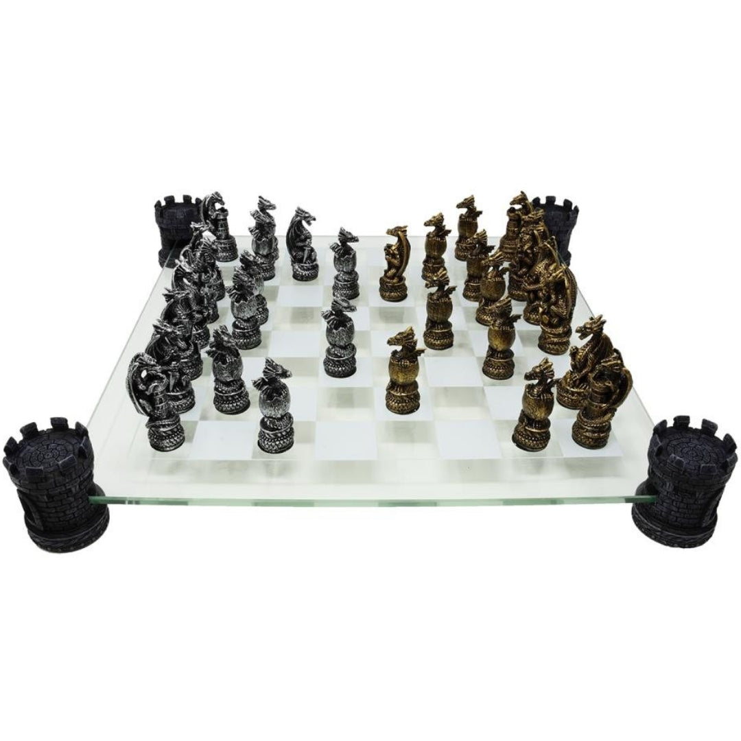 Échecs dragons fantasy – échiquier en verre 42x42 cm – MC-6069