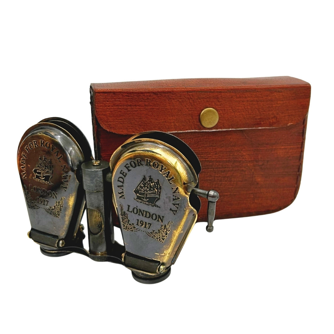 Brass Retro Binoculars in Leather Case with Engraving Option