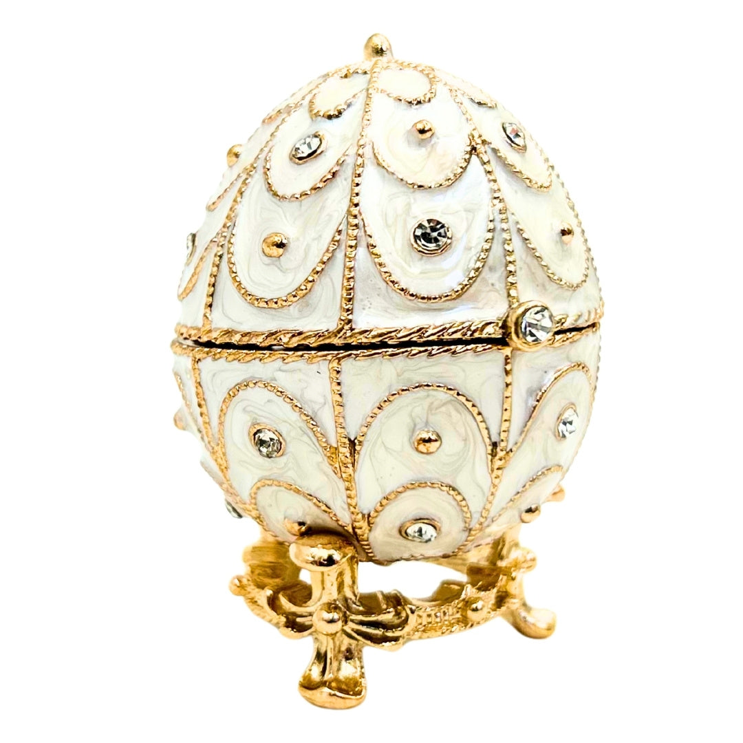 Boîte à bijoux exclusive œuf de Fabergé en métal avec cristaux - B0748-17WH