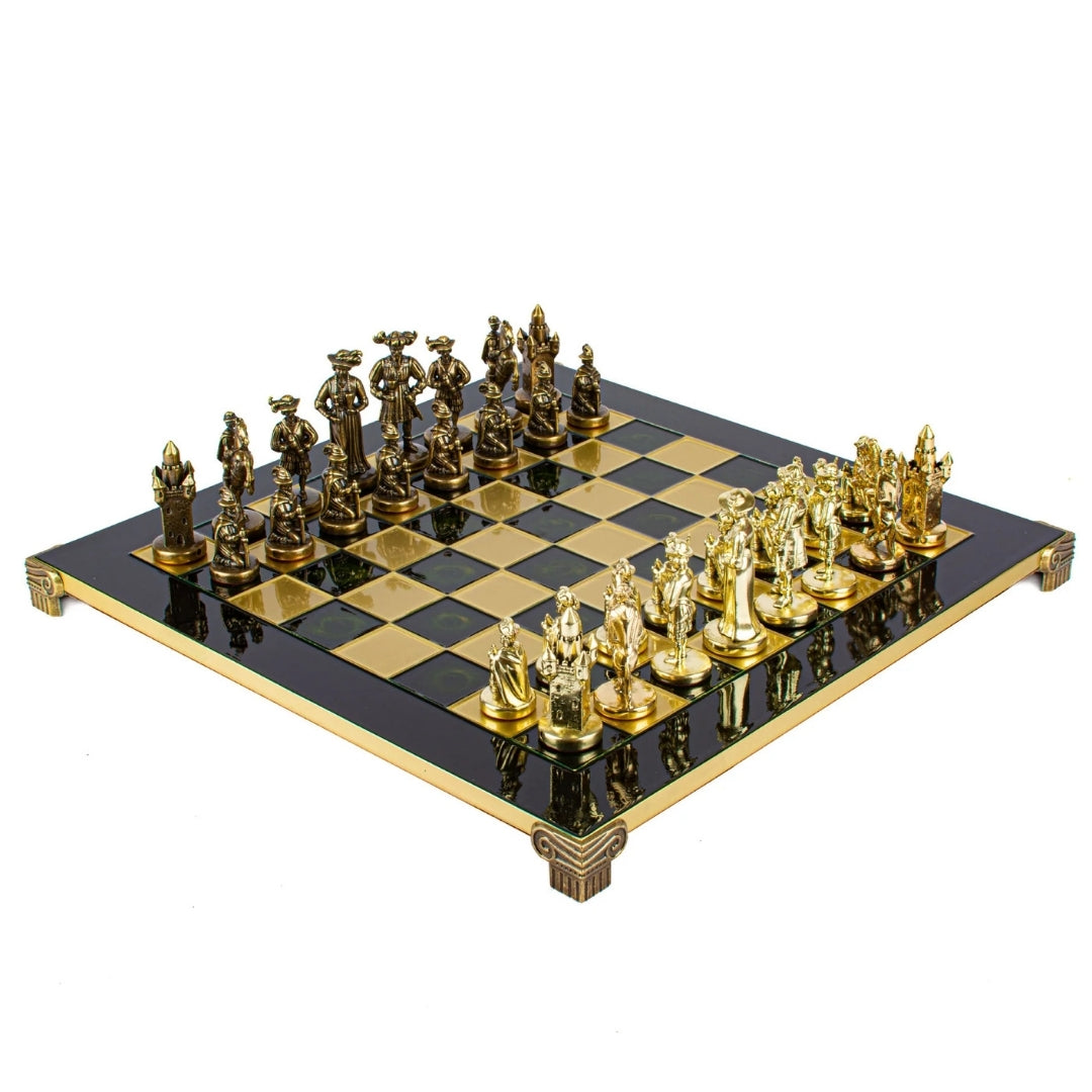 Échiquier métallique exclusif – Plateau d’échecs en laiton 44 x 44cm – Moyen Âge – S12CBLU