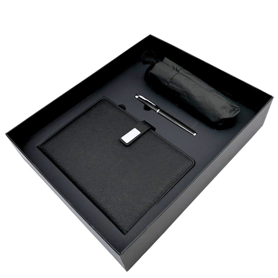 Coffret cadeau élégant - Carnet en cuir avec parapluie et stylo dans une boîte cadeau - EE12
