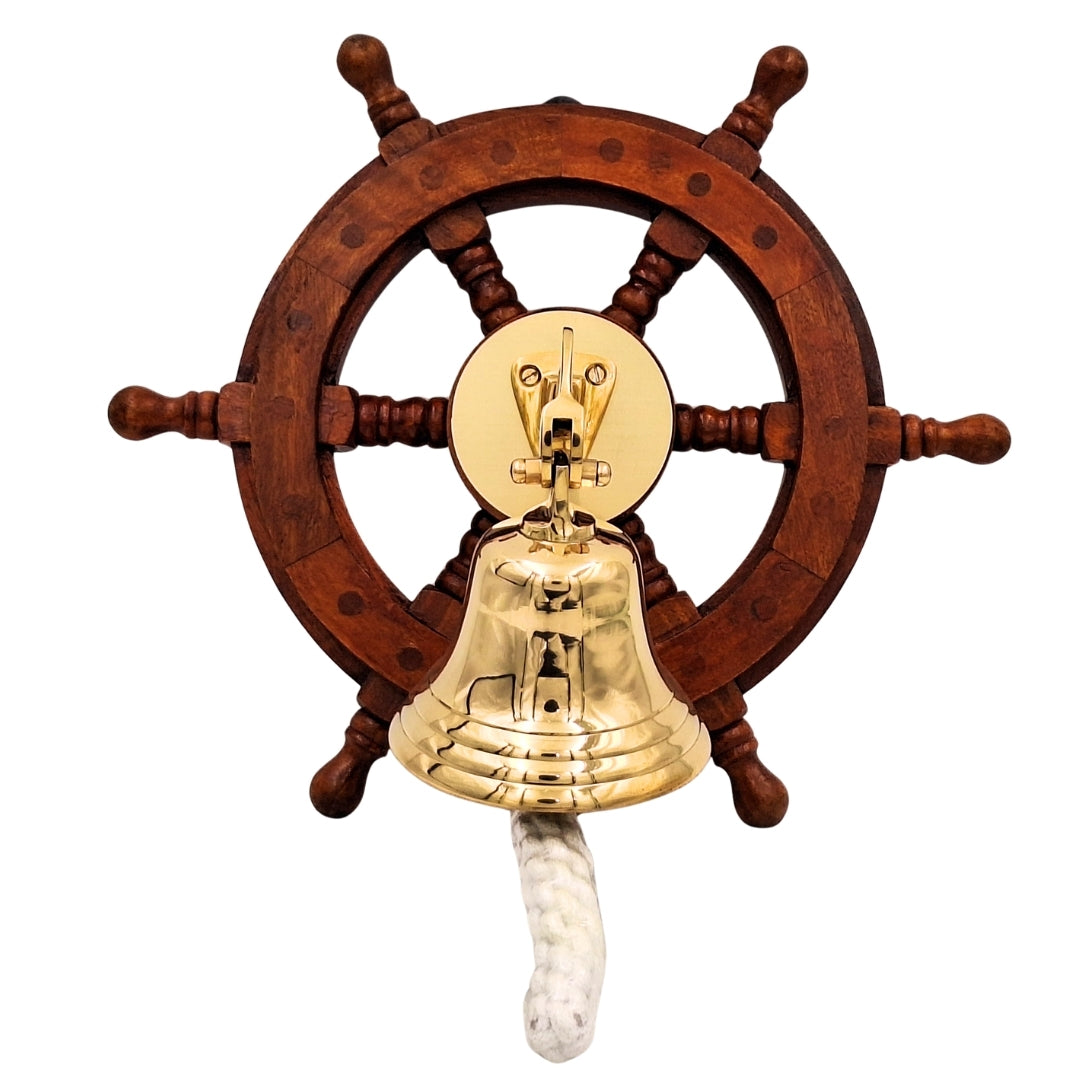Cloche de navire en laiton dans une roue de gouvernail – décoration marine - NC2356A