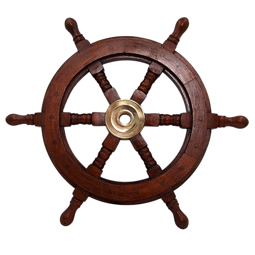 Roue de gouvernail en bois – 45 cm - Décoration marine rétro - NC1402A