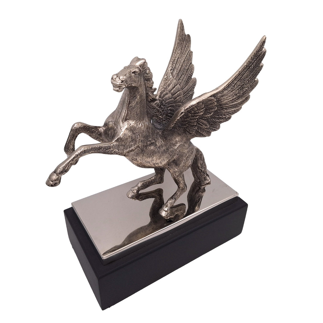 Pégase - figurine décorative en aluminium sur socle en acier et bois - NI9935